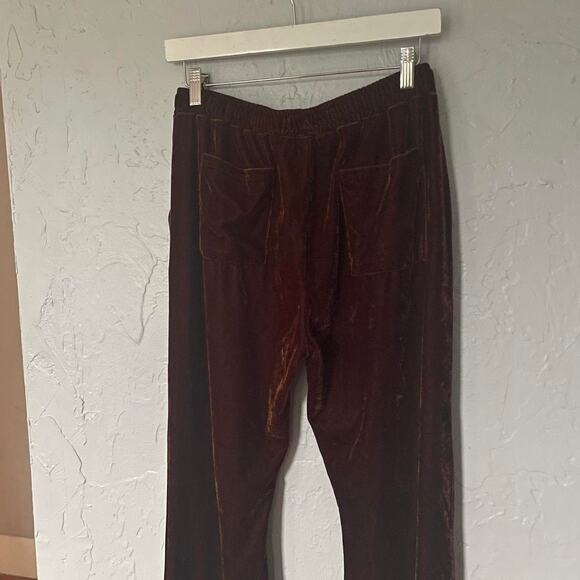 Brown Velvet Cozy Drawstring Cozy Flare Lounge Pants with Pockets sz XL - Picture 5 of 9